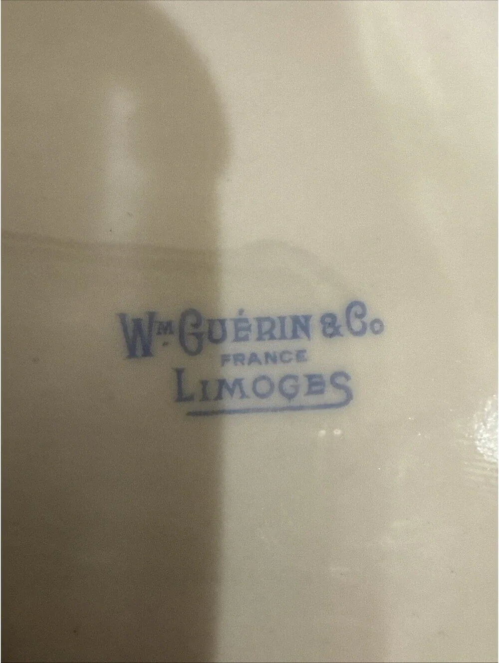 Wm Guerin & Co Limoges Covered Serving Bowl Tureen W Lid Green Blue  Swirl Gold